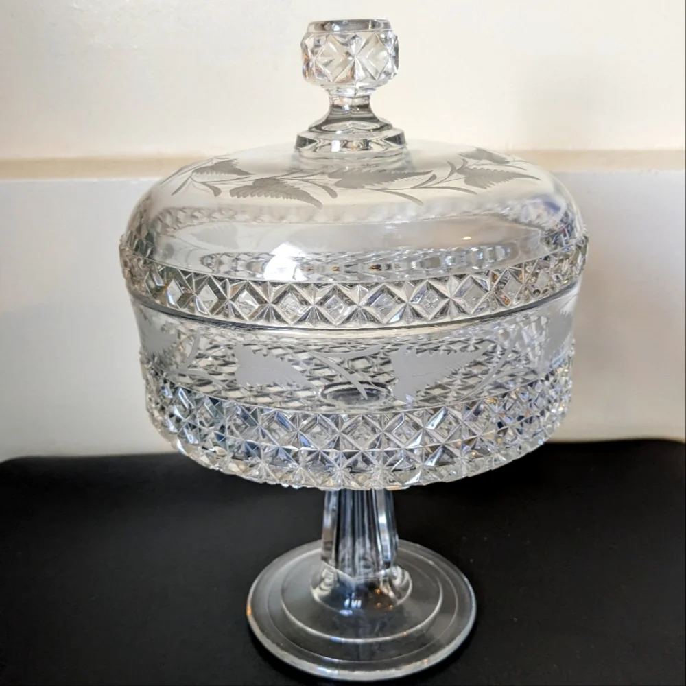 Vintage Clear Glass Pedestal Lidded  Dish